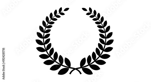Black laurel wreath symbol on white background.