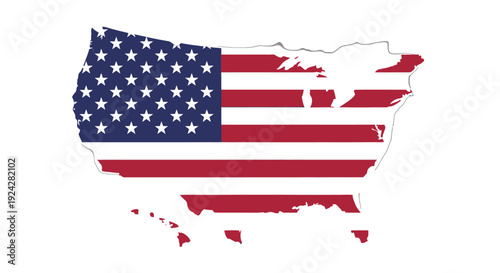 United States of America map with American flag overlay.