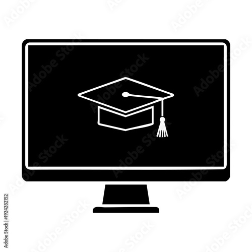 a computer monitor displaying a graduation cap