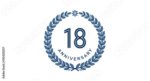 Blue laurel wreath celebrating 18th anniversary.