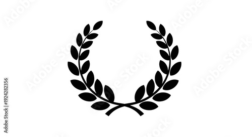 Black laurel wreath symbol on white background.