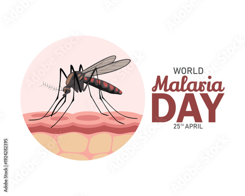 world malaria day with white Mosquitoes drinking drop blood sign on red background vector design