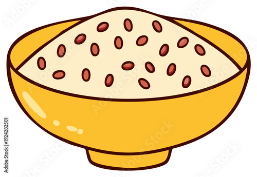 Cute cartoon illustration of sweet red bean porridge in a yellow bowl traditional dessert