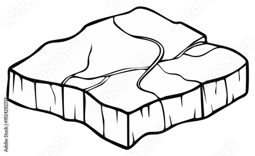 Cracked Iceberg Illustration Simplified Line Art Isometric View