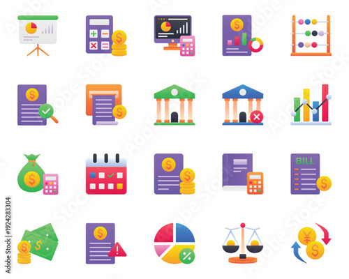 Gradient color icons set for Accounting