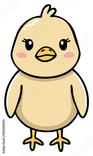 Cute yellow baby chick cartoon illustration with big eyes and rosy cheeks