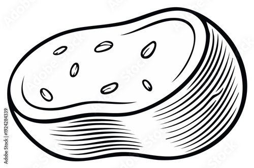 Artistic illustration of a potato with seeds and detailed lines, a simple design