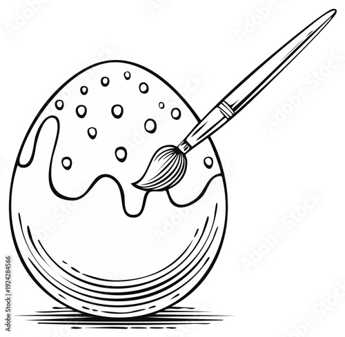 Artist decorating an Easter egg with paint and a brush, creating a festive spring holiday design.