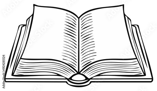 Open book outline with blank pages and detailed spine illustration