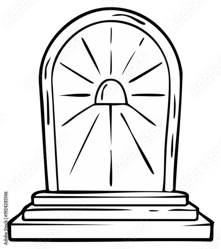 Cartoon siren light symbol with rays emitting from the center on a stand