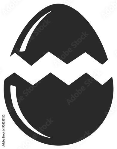 Graphic illustration of a cracked eggshell showing a hatching process in progress