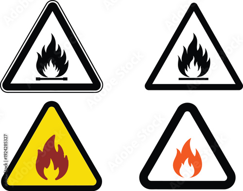 Warning signs for fire and flammable materials