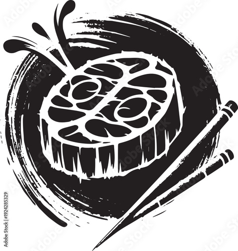 Stylized Japanese inspired bowl of ramen illustration with chops