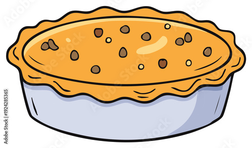 Delicious baked sweet pie cartoon illustration with golden crust and flavorful filling