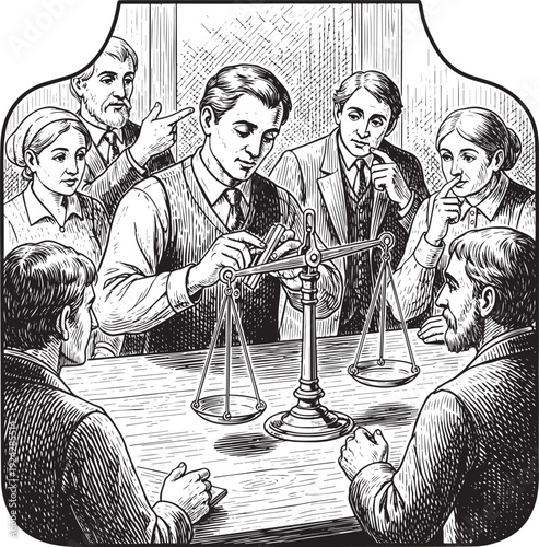 Vintage Engraving Illustration of Ethical Consideration and Scal