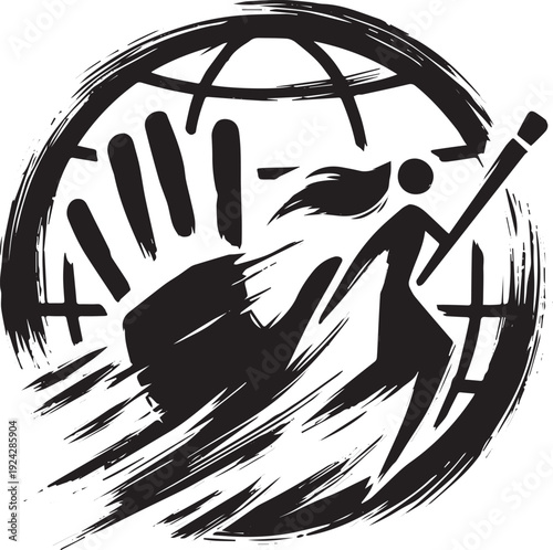 Global rights advocacy icon with artistic brushstroke style repr