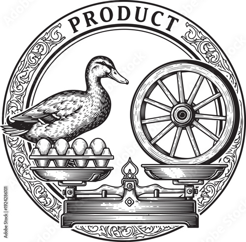 Vintage engraving style vector illustration of fresh farm duck e