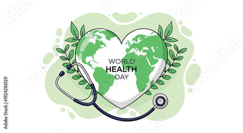 World Health Day icon with stethoscope and heart