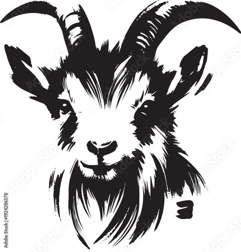 Elegant monochrome portrait of a Nigerian Dwarf goat in brushstr