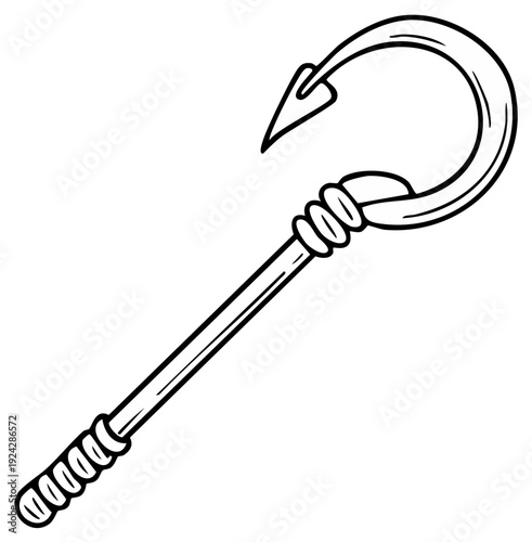 Hand Drawn Fish Hook Illustration on White for Creative Projects and Designs Simple Line Art