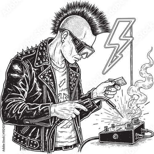 Engraved Punk Welder: Spiked Jacket, Futuristic Glasses and a Sp