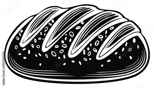 Loaf of Bread Black and White Line Art Graphic Bakery Pastry Food Design
