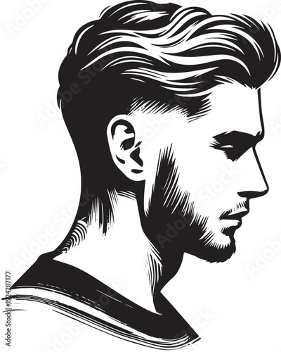 Stylized portrait of a man with a modern haircut in monochrome i