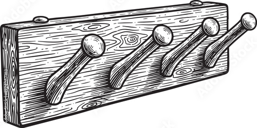 Retro Wooden Coat Rack Engraving Style with Hat or Garment Holde