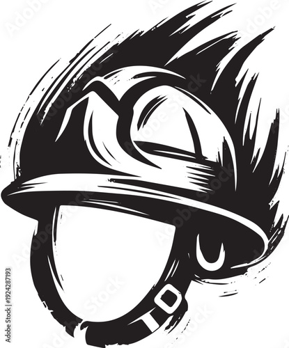 Stylized Firefighter Helmet Icon in Sumi-e Style, Emergency Serv