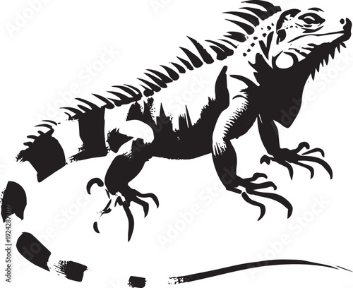 Elegant depiction of Iguana in minimalist sumi-e artistic repres
