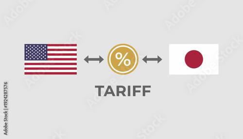 USA Japan Tariff Agreement Illustration with Flags and Percentage Symbol.