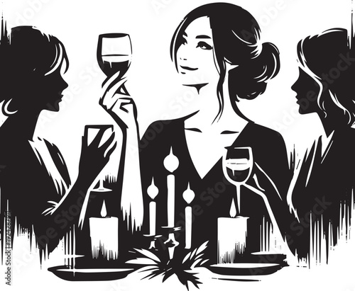 Elegant evening celebration with women clinking glasses in minim