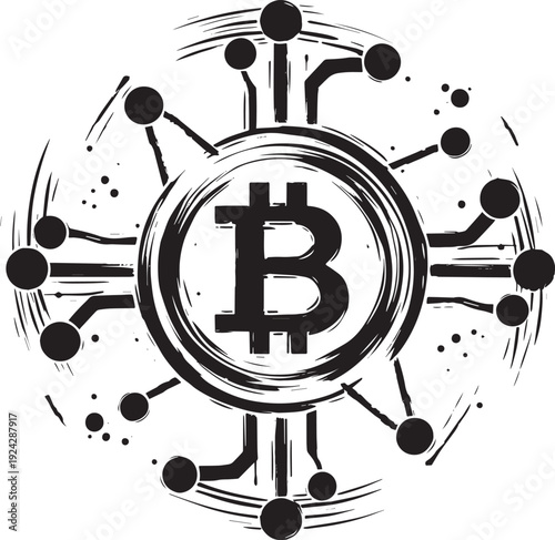 Black Cryptocurrency Bitcoin Network Sumi-e Vector Digital Curre