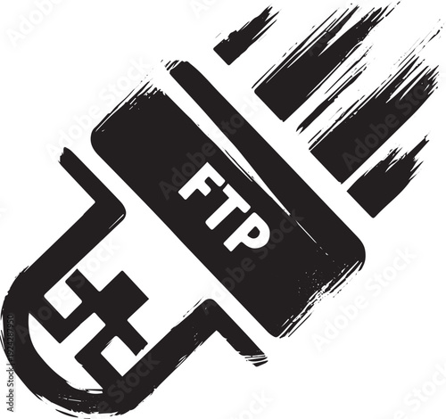 Stylized FTP Icon with Distressed Brushstroke Texture in Black a
