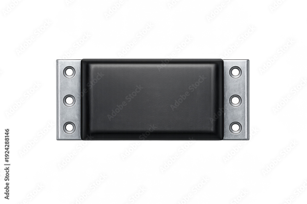 Fototapeta premium Minimalist dark gray rectangular panel with brushed metal edges and screw holes