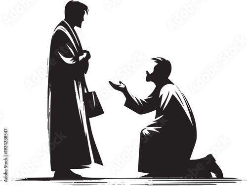 Monochromatic illustration of supplication with minimalist brush