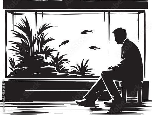 Monochromatic contemplation: A man and his aquarium in minimalis