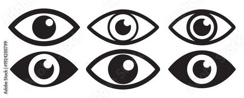 Eye Icon Set. Vision and View Black Glyph Symbols Collection. Vector illustration eps 10