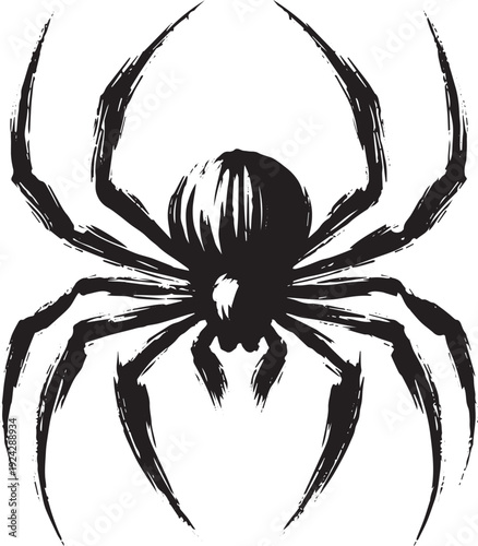 Spider icon ink wash painting for halloween, sumi-e style minima