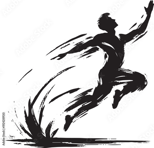 Abstract monochrome action illustration, dynamic human figure le