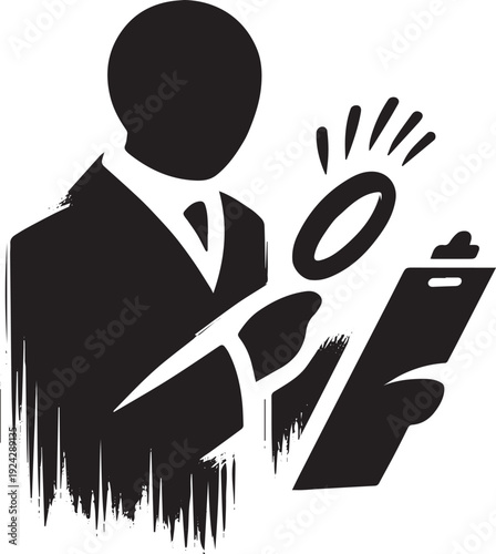 Stylized inspection icon in sumi-e style, depicting meticulous r