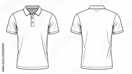 Men’s Polo Shirt Technical Flat Sketch – Front and Back View Apparel Vector Template