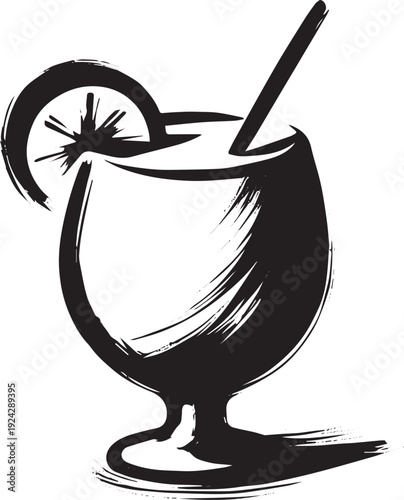 Minimalist Sumi-e Illustration: Pisco Sour Cocktail with Brush S
