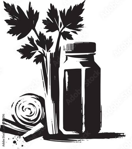 Monochromatic brushstroke illustration depicting a vibrant celer