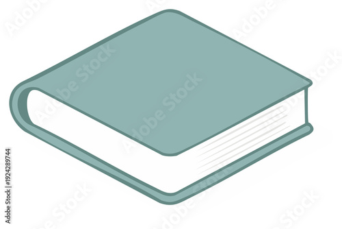 Isometric illustration of a teal book with pages and cover