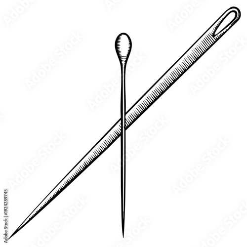Engraved Style Needle and Pin Illustration Sewing Craft Tools