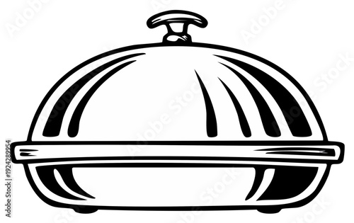 Serving dish with lid cloche isolated on white background simple line art illustration