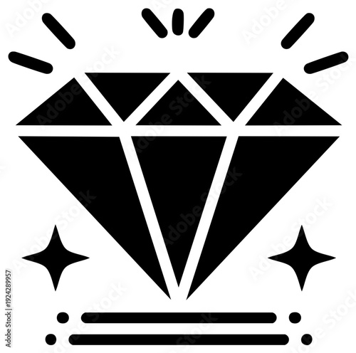 Diamond icon, gem with star and sparkles, luxury symbol