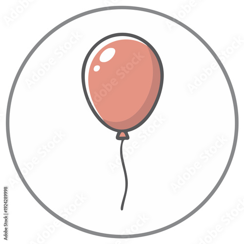 Simple illustration of a floating red balloon tethered by a string within a circular frame