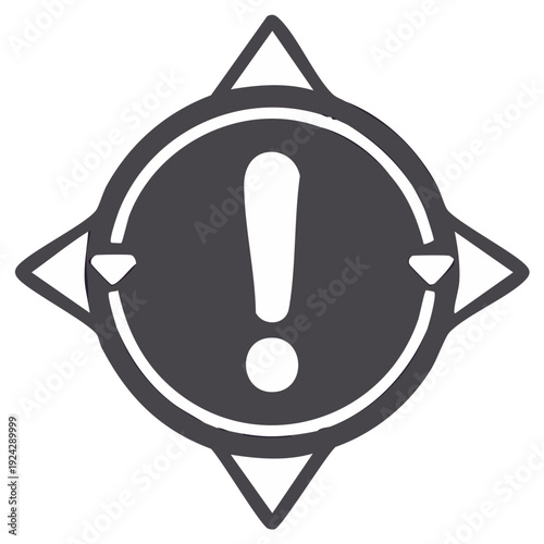 Compass Shape with Exclamation Mark Inside Circle, Warning Icon Symbol Graphic Design